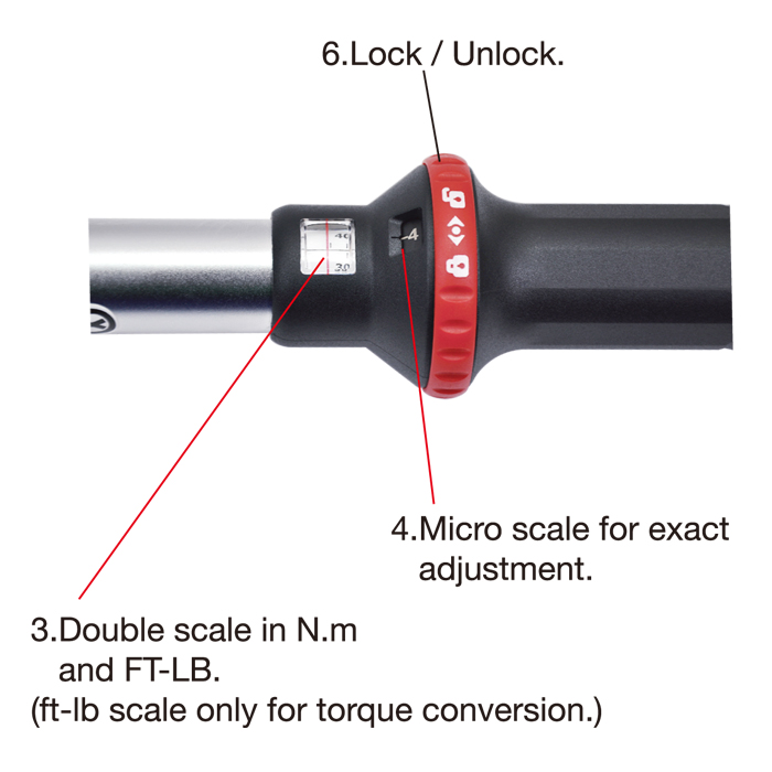 Quick release torque wrench operating handle