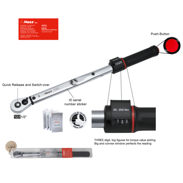 Quick Release Torque Wrench with Dual Window- Clicker Type- 1/2″ Drive