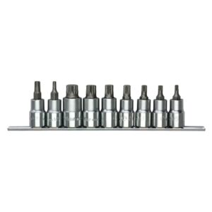 46028-9C- Bit Socket Set (XZN-12 Point & Ribe Tip)- 1/2" Drive- 9 Pcs